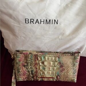 Brahmin Tan and Pink Crocodile Embossed Clutch
